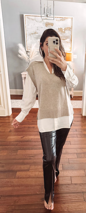Taupe/White Sweater Top