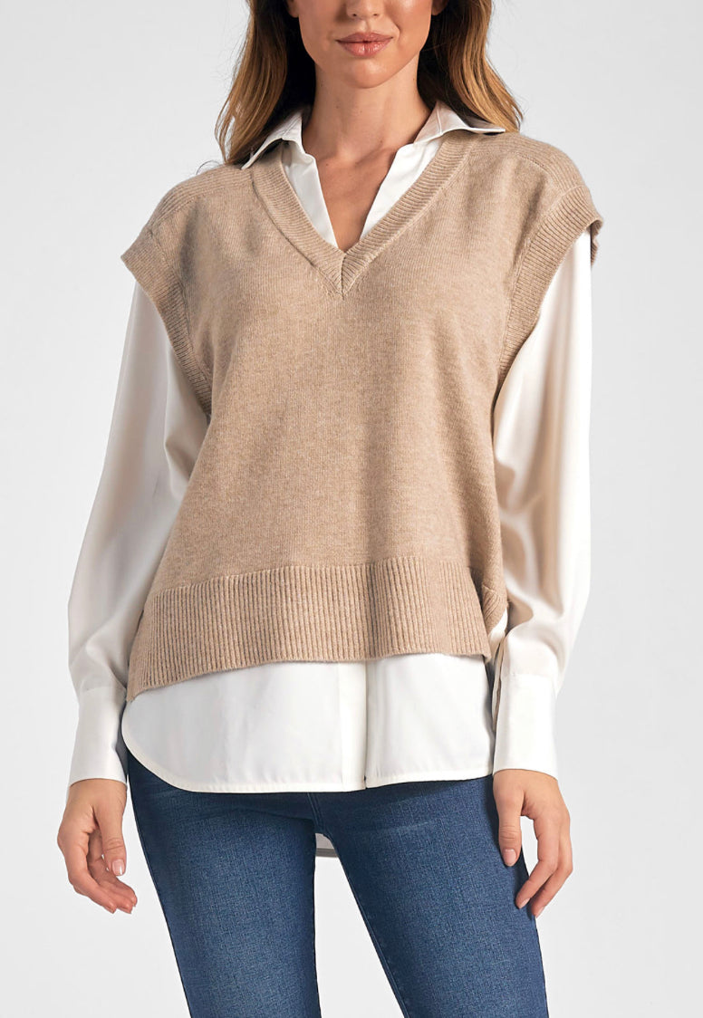 Taupe/White Sweater Top