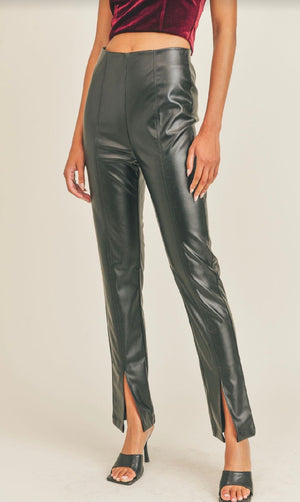 Leather Front Slit Pants